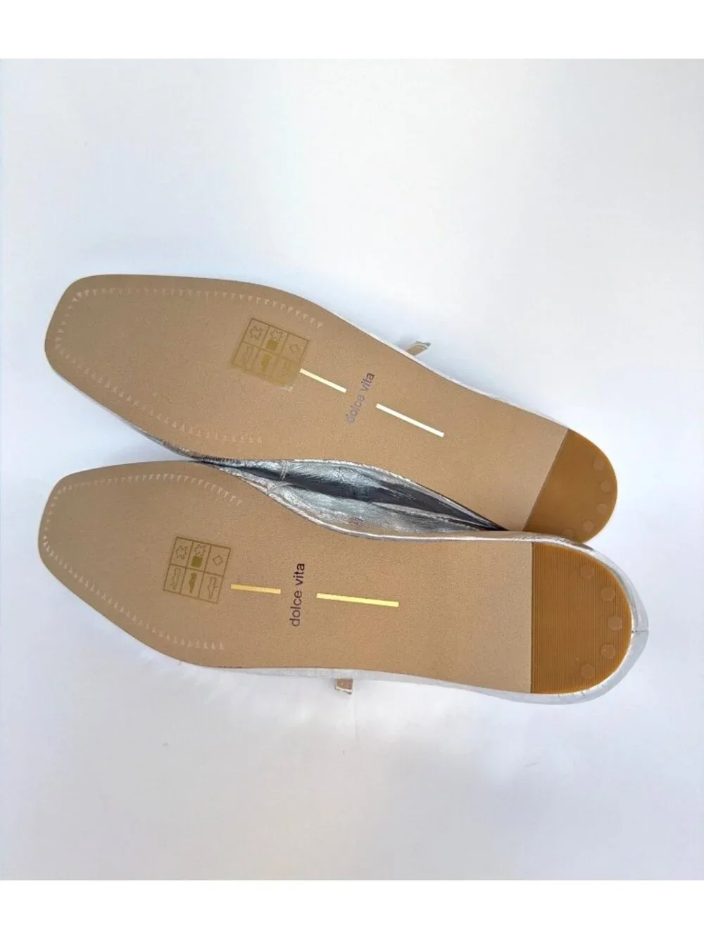 Dolce Vita Reyes Silver Distressed Leather Mary Jane Square-Toe Flats Size 8.5